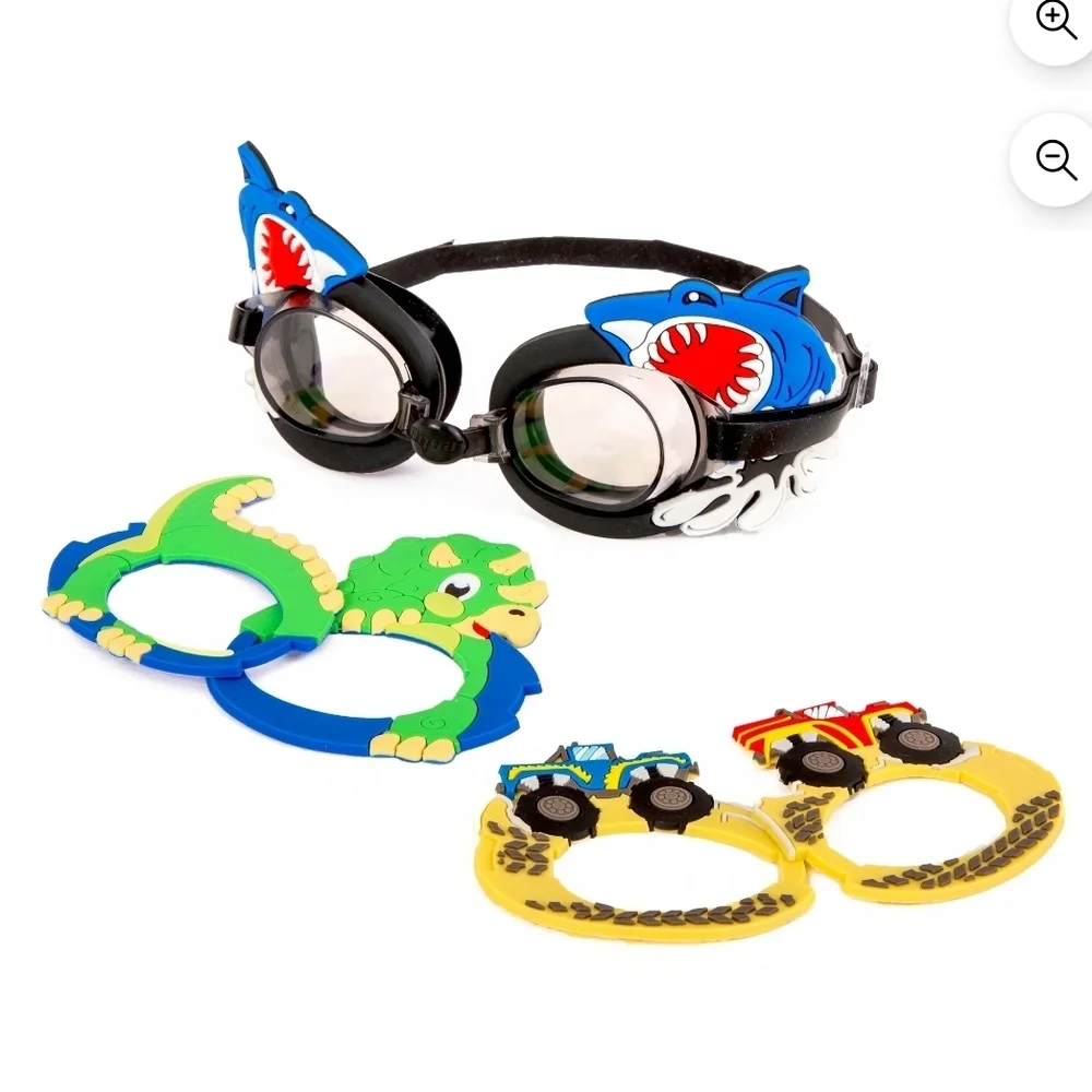 Set Of 2 Dolfin Kids Unicorn and Shark 3-in-1 Swim Goggles - Pink, Blue, Black